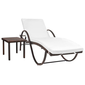 Sun Lounger with Cushion & Table Poly Rattan Brown A949-42885