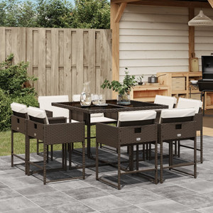 9 Piece Patio Dining Set with Cushions Brown Poly Rattan A949-3278144