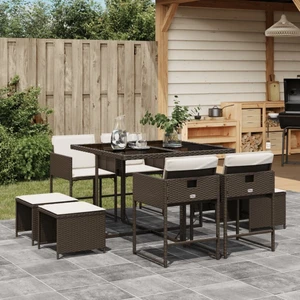 9 Piece Patio Dining Set with Cushions Brown Poly Rattan A949-3278084