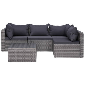 5 Piece Patio Sofa Set with Cushions & Pillows Poly Rattan Gray A949-44160