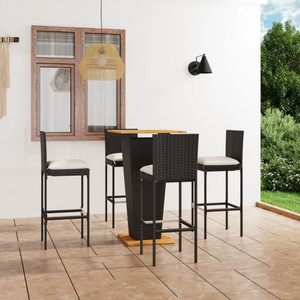 5 Piece Patio Bar Set with Cushions Poly Rattan Black A949-3064858