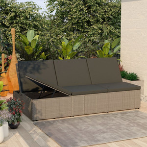 Convertible Sun Bed with Cushion Poly Rattan Gray A949-46244