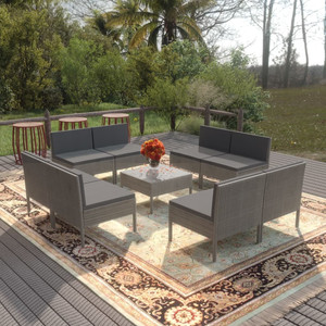 9 Piece Patio Lounge Set with Cushions Poly Rattan Gray A949-3094318