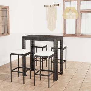 5 Piece Patio Bar Set with Cushions Poly Rattan Black A949-3064781