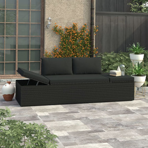 Sun Bed with Cushions Poly Rattan Black A949-46224