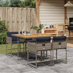 5 Piece Patio Dining Set with Cushions Gray Poly Rattan A949-3278032