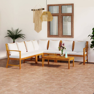 6 Piece Patio Lounge Set with Cushion Cream Solid Acacia Wood A949-3057774
