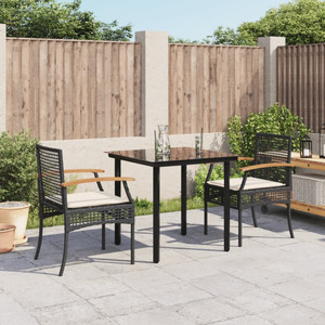 3 Piece Patio Dining Set with Cushions Black Poly Rattan A949-3213603