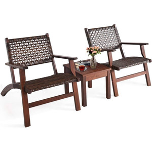 Solid Wood and Rattan 3-Piece Outdoor Patio Furniture Table Chairs Set Q280-TSWEPFS14950362