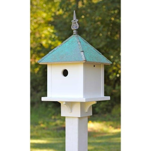 White PVC Square Bird House with Verdigris Copper Roof - Made in USA Q280-HSBWVR16958743
