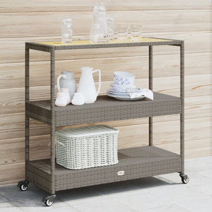 Bar Cart 3-Tier Gray Poly Rattan and Solid Wood Acacia A949-368724