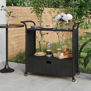 Bar Cart with Drawer Black 39.4"x17.7"x38.2" Poly Rattan A949-316663
