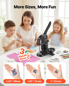  Button Maker Machine 1"/1.25"/2.25"(25/32/58 mm) Pin Maker Black, with 300pcs Button Parts, Circle E415-SL253258MM300D5JW002V0