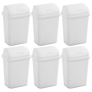 Set of 6 - White 7.8 Gallon Swing Top Kitchen Wastebasket Trash Can Q280-STEWAY7867863