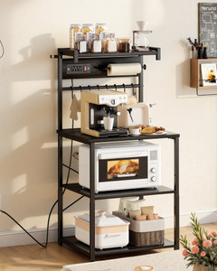  Kitchen Bakers Rack, 4.6ft Power Cable Bakers Rack with Power Outlet, Kitchen Stand with X-Shaped  E415-LSHBJ236INCHMB6EE001V1