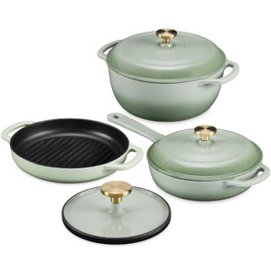 Sage 6-Piece Non-Stick Cast Iron Cookware Set - Skillet Grill Pan Dutch Oven Q280-SGGBC501993