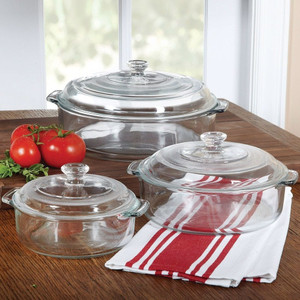 6-Piece Round Glass Casserole Cookware Bakeware Set with Lids Q280-LRGCS519815