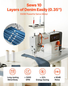 Industrial Sewing Machine, 550W Lockstitch Sewing Machine Set with Servo Motor and Table Stand, 500 E415-GYPFJDZKDZPFWACZB001V1