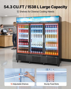 Commercial Merchandiser Refrigerator, 54.3 Cu.Ft / 1538L Upright Beverage Cooler, 3 Glass Door Disp E415-LSYLZSJSMDDXD6B6O001V1