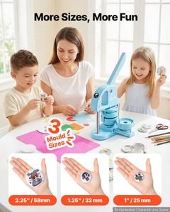 Button Maker Machine 1"/1.25"/2.25"(25/32/58 mm) Pin Maker Blue, with 300pcs Button Parts, Circle C E415-SLKXZJ2532582VM00002V0
