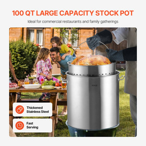 Stainless Steel Stockpot, 100 Quart Large Cooking Pots, Cookware Sauce Pot with Basket, Lid, and Ha E415-SYJHTG100QTLKZINFV0