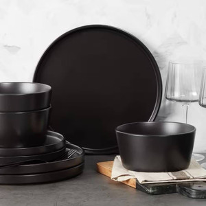 16-Piece Stoneware Dinnerware Set in Matte Black - Service for 4 Q280-SPBMDWS6491258736