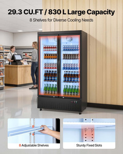 Commercial Merchandiser Refrigerator, 29.3 Cu.Ft / 830L Upright Beverage Cooler, 2 Glass Door Displ E415-LSYLZSJSMWDX4TYRJ001V1
