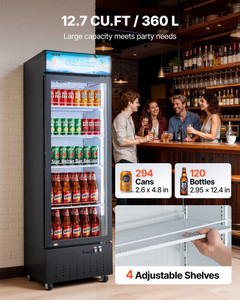 Commercial Merchandiser Refrigerator, 12.7 Cu.Ft / 360 L Glass Door Display Refrigerator, Upright B E415-LSYLZSJDMDDX47ZIG001V1