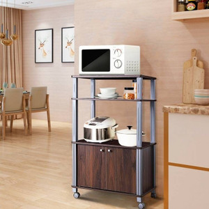 Modern 3-Shelf Kitchen Bakers Rack Cart on Wheels in Brown Wood Finish Q280-COSMIC642972