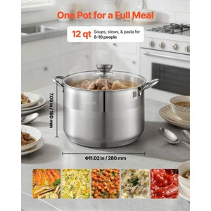Stainless Steel Stock Pot, 12-Quart Stainless Steel Stockpot with Glass Lid, PFOA-Free, PFAS-Free,  E415-JTTG12QTBXGLHC77J001V0