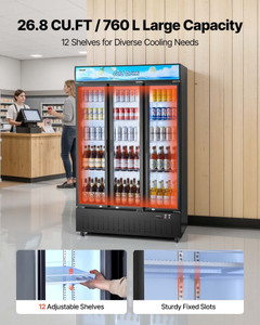Commercial Merchandiser Refrigerator, 26.8 Cu.Ft / 760L Upright Beverage Cooler, 3 Glass Door Displ E415-LSYLZSJSMDDX0F0TJ001V1