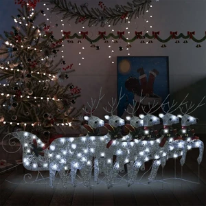 Reindeer & Sleigh Christmas Decoration 140 LEDs Outdoor Silver A949-3100431
