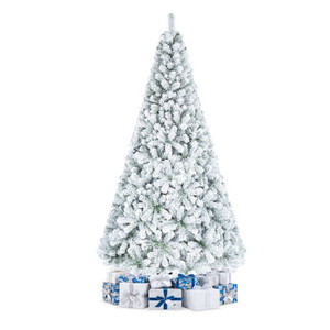Artificial Snow-Flocked Christmas Tree with Branch Tips-M - Color: White - Size: 7.5 ft D681-CM25557GN-M