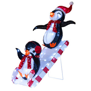 Lighted Christmas Decoration Penguins 3D Pre-Lit Penguins Slide with 170 LED Lights D681-CM25111US