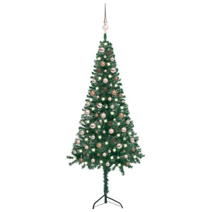 Corner Artificial Christmas Tree LEDs&Ball Set Green 70.9" PVC A949-3077954