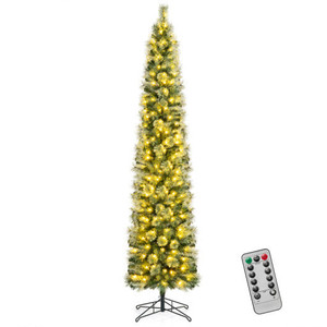 6/7/8 FT Pre-Lit Pencil Artificial Christmas Tree with 120/150/200 LED Warm White Lights and 8 Mode D681-CM25529US-L