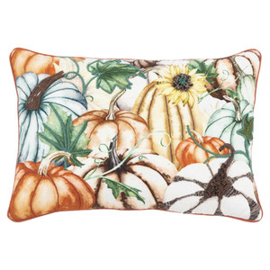 14" X 20" Orange and Ivory Thanksgiving Cotton Pillow With Embroidery Edges N270-518657