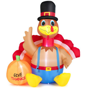 6 Feet Thanksgiving Inflatable Turkey with Pumpkin Fall Harvest Decor with Lights - Color: Multicol D681-CM23890US