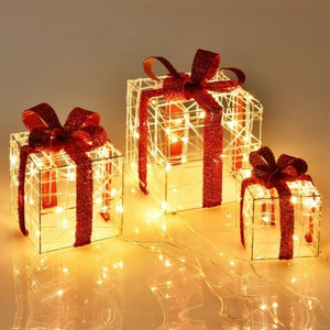 3 Pieces Christmas Lighted Gift Boxes Decorations with 60 LED Lights for Indoor and Outdoor B593-EU10020US