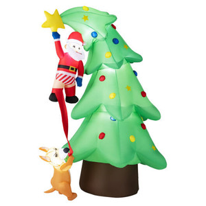 7.6 FT Inflatable Christmas Tree Outdoor Decoration with a Dog Chasing Santa Claus B593-CM25679US