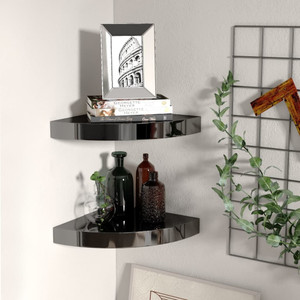 Floating Corner Shelves 2 pcs High Gloss Black 9.8"x9.8"x1.5" MDF A949-323890