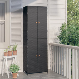  Garden Storage Cabinet Black 23.2"x15.7"x70.9" Poly Rattan A949-319872