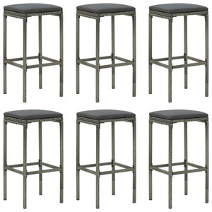  Bar Stools with Cushions 6 pcs Gray Poly Rattan A949-313450