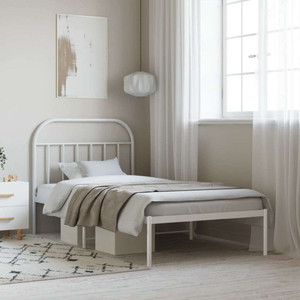  Metal Bed Frame without Mattress with Headboard White 39.4"x78.7 A949-353679