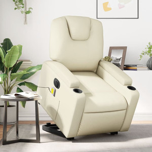  Electric Stand up Massage Recliner Chair Cream Faux Leather A949-3205998