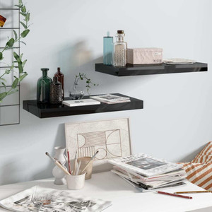  Floating Wall Shelves 2 pcs High Gloss Black 19.7"x9.1"x1.5" MDF A949-323767