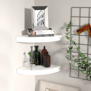  Floating Corner Shelves 2 pcs High Gloss White 9.8x9.8x1.5" MDF A949-323887