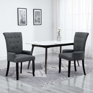  Dining Chairs with Armrests 2 pcs Dark Gray Fabric A949-276908
