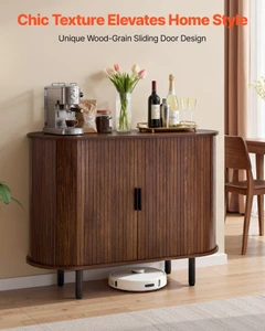 Coffee Bar Cabinet, Mid Century Fluted Coffee Bar Table, Buffet Stand Cabinet with 2 Sliding Doors, E415-BSZSJ40YCHTSY72FM001V0