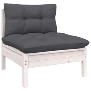  Patio Middle Sofa with Cushions White Solid Pinewood A949-806635
